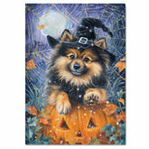 Halloween Keeshond Puppy Canvas Wall Art with Witch Hat Dog Print for Home Décor and Pet Lovers on Ready to Hang 1.5" Thick Canvas Wrap, Floating Framed Canvas, Flat Rolled Canvas